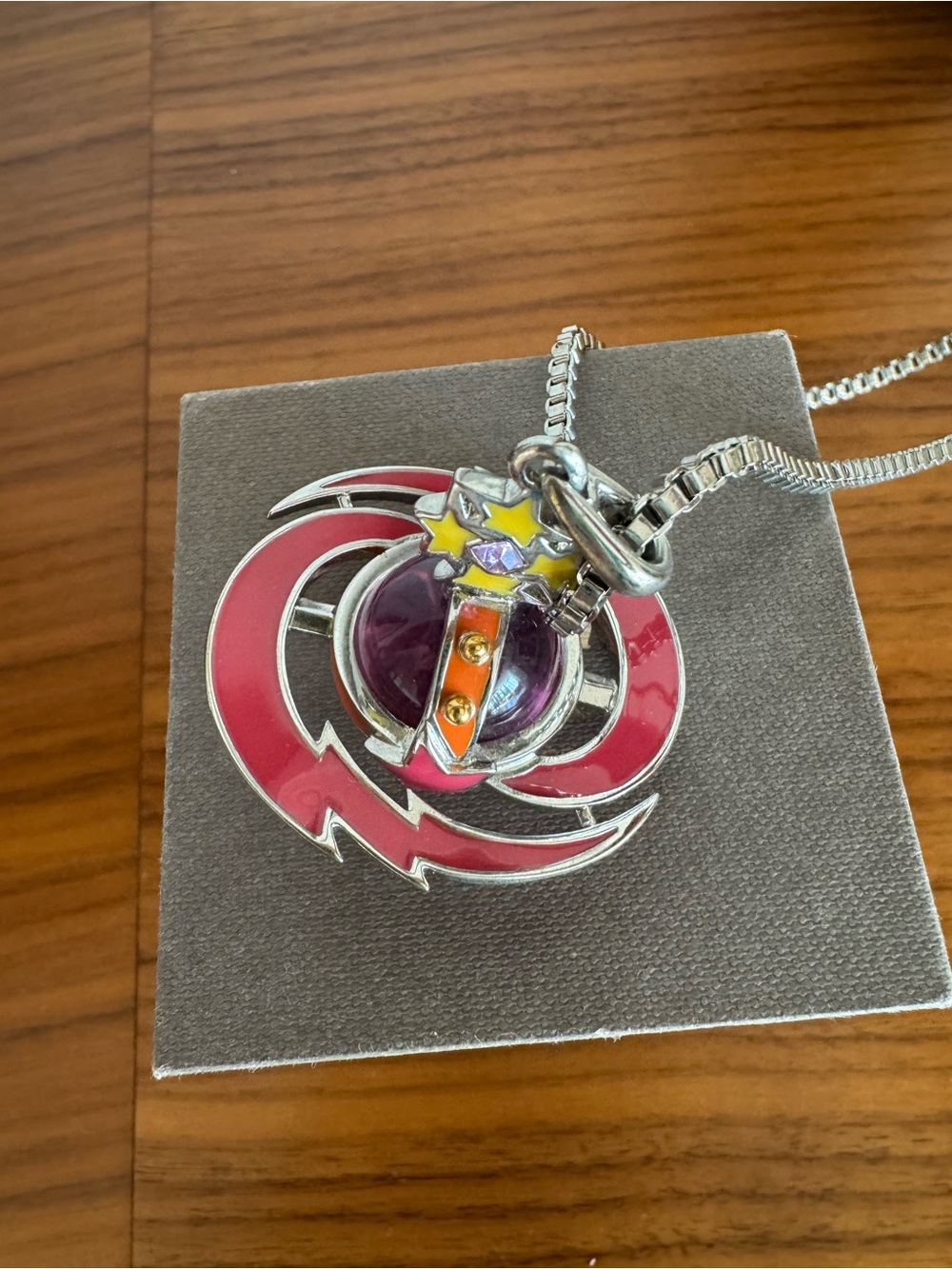 Vivian Westwood Pink and Purple Enamel Orb Pendant Necklace